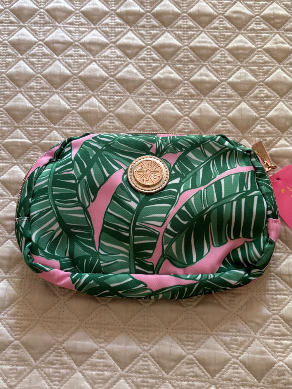 Lilly Pulitzer Green Palm & Hot Pink Tag Pouch NWT
